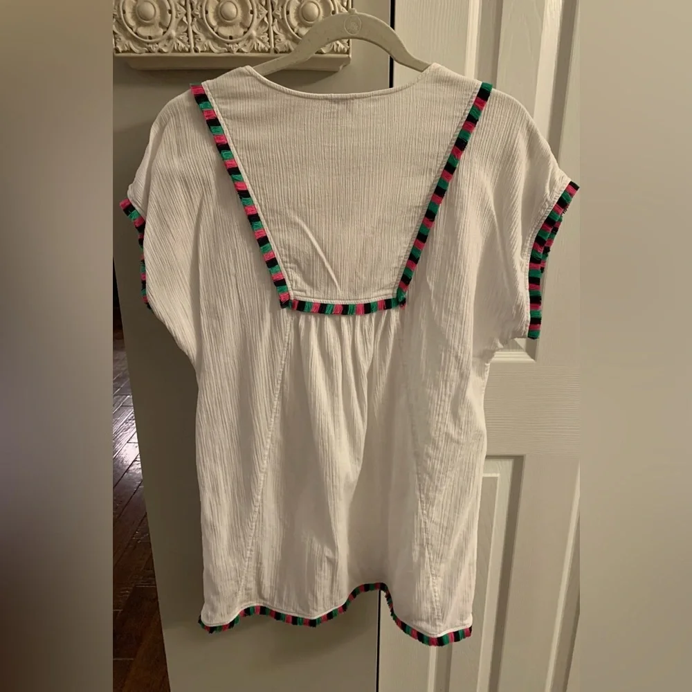 J. Crew White Swim Cover-Up Tunic with Pink Trim - S